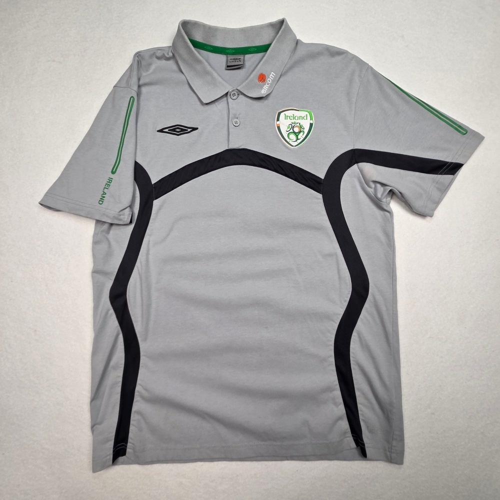 Vtg Umbro Ireland Polo Shirt Mens‎ Medium Gray Soccer Training Jersey Y2K